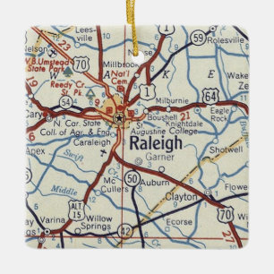 Ornement En Céramique Carte Vintage Raleigh NC
