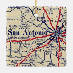Ornement En Céramique Carte Vintage San Antonio TX
