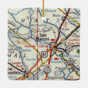 Ornement En Céramique Carte Vintage San Marcos Texas