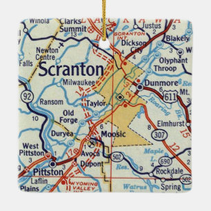 Ornement En Céramique Carte Vintage Scranton