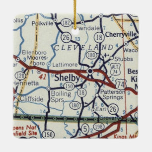 Ornement En Céramique Carte Vintage Shelby NC