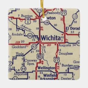 Ornement En Céramique Carte Vintage Wichita KS