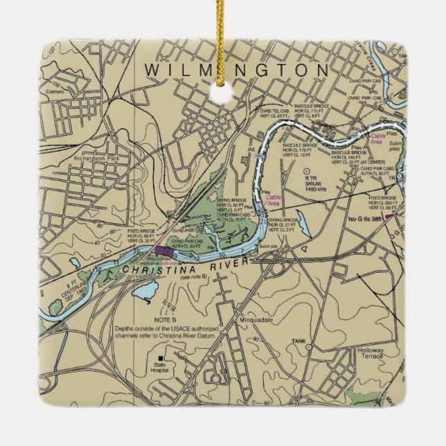 Ornement En Céramique Carte Wilmington Delaware (Dos)