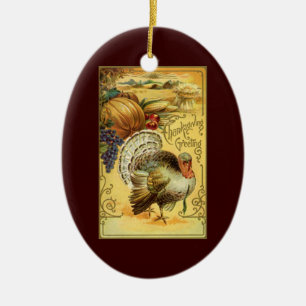 Ornement En Céramique Cartes de vœux vintage pour Thanksgiving avec dind