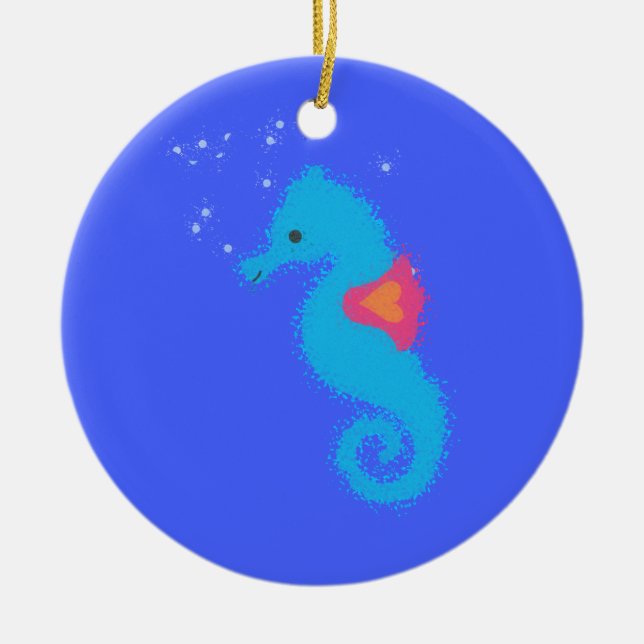 Ornement En Céramique Carton bleu Seahorse (Devant)