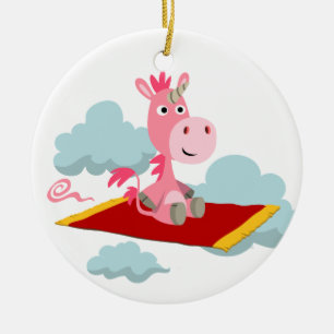 Ornement En Céramique Cartoon mignon Unicorn's Magic Carpet Ride Ornamen