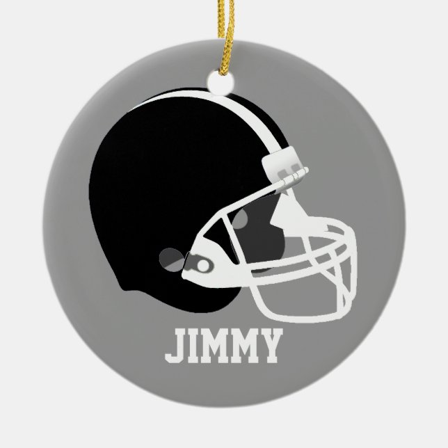 Ornement En Céramique Casque de football gris, blanc et noir (Devant)