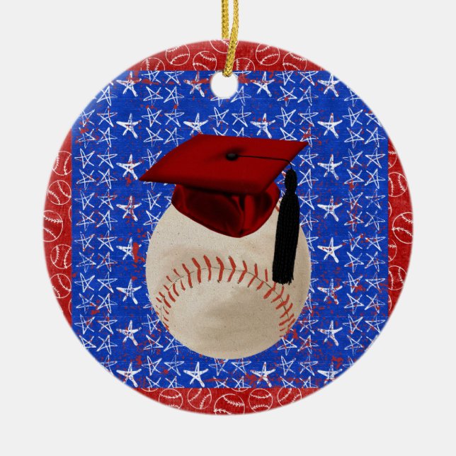 Ornement En Céramique Casquette d'obtention du diplôme de base-ball, (Devant)