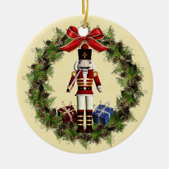 Ornement En Céramique Casse-Noisette Rouge Wreath Round Christmas Oramen (Devant)