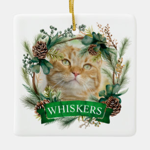 Ornement En Céramique Cat Christmas Wreath Orament