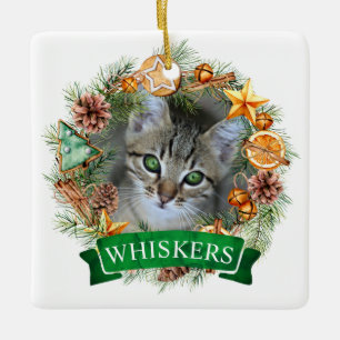 Ornement En Céramique Cat Christmas Wreath Orament