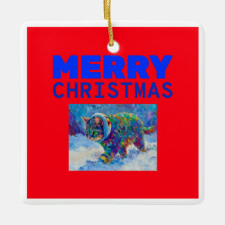 Ornement En Céramique Cat in Snow Wearing Ear Muffs