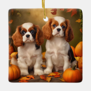 Ornement En Céramique Cavalier King Charles Spaniel Chiot Citrouille d'a