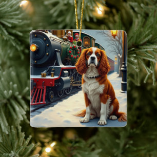 Ornement En Céramique Cavalier King Charles Spaniel Train de Noël