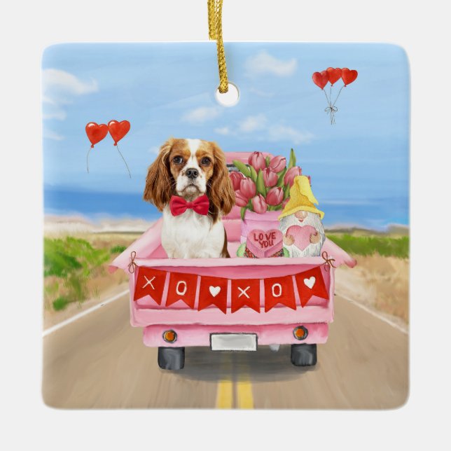 Ornement En Céramique Cavalier King Chien Saint Valentin Coeurs de Camio (Devant)