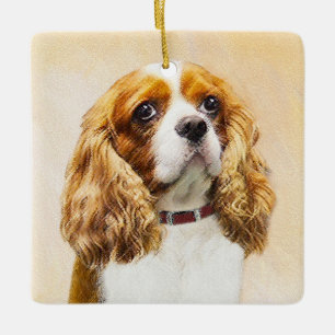 Ornement En Céramique Cavalier Le Roi Charles Spaniel Peinture originale