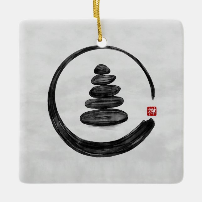 Ornement En Céramique Cercle Zen Enso et pierres Zen - Aquarelle (Devant)