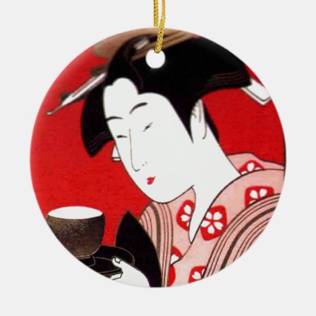 Ornement En Céramique Cérémonie japonaise du thé de dame Art Imprimer (Devant)