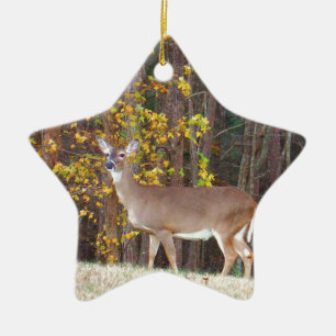 Ornement En Céramique Cerf devant l'arbre d'automne jaune