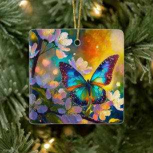 Ornement En Céramique Cerise Imaginaire Sunrise Papillon 