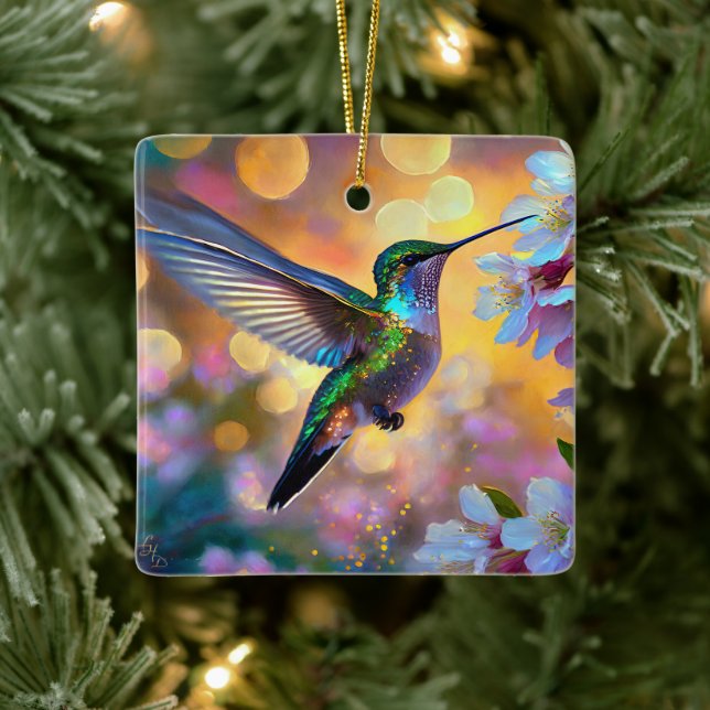 Ornement En Céramique Cerisier Imaginaire Sunrise Hummingbird  (Arbre)