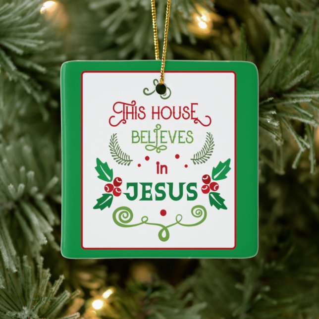 Ornement En Céramique Cette Maison croit en Jésus (Arbre)