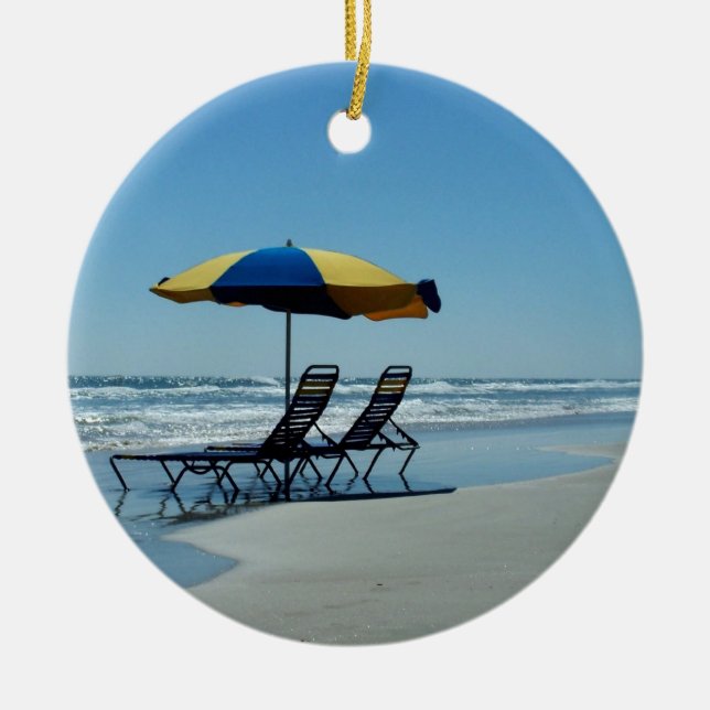 Ornement En Céramique Chaises de plage sur Daytona Beach (Devant)