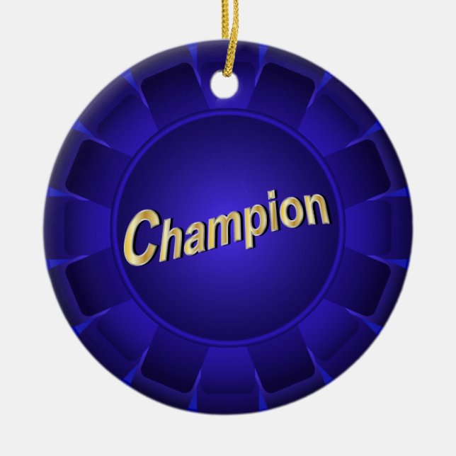 Ornement En Céramique Champion bleu du ruban à la Personnaliser (Devant)
