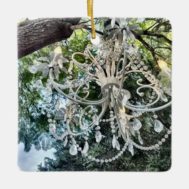 Ornement En Céramique Chandelier blanc en cristal Chic de Shabby (Devant)