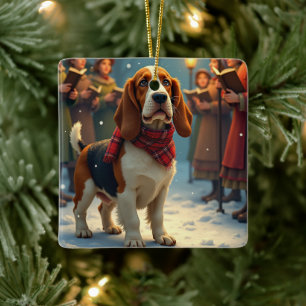 Ornement En Céramique Chanteurs de Cantiques de Noël Basset Hound en Pei