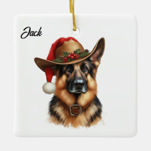 Ornement En Céramique Chapeau de cowboy personnalisé pour chien de Noël 