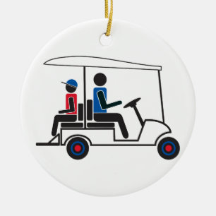 Ornement En Céramique chariot de golf rouge, blanc et bleu de famille de