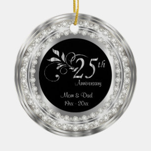 Ornement En Céramique Charming 25e anniversaire Mariage d'argent