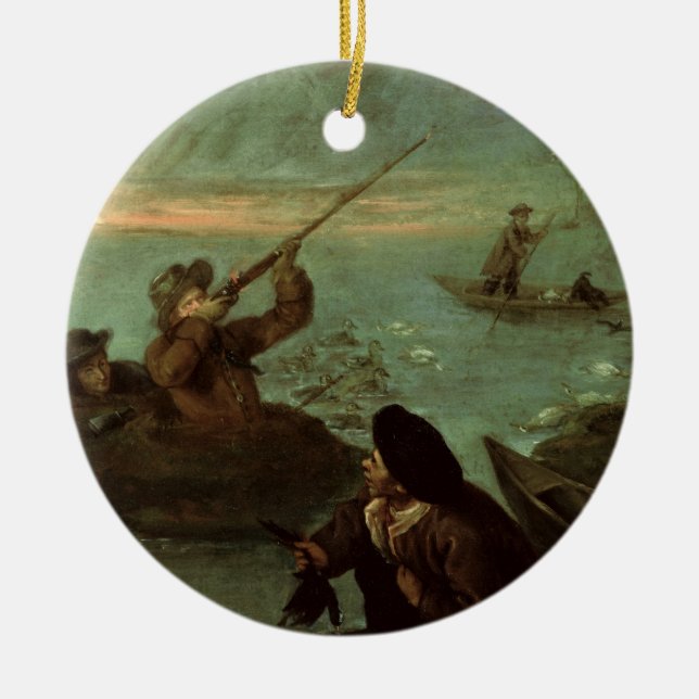 Ornement En Céramique Chasseurs tirant aux canards (huile sur la toile) (Devant)