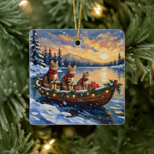 Ornement En Céramique Chat Bengal Noël Bateau Fêtes