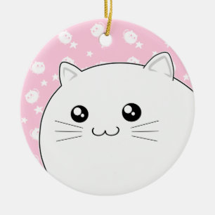Ornement En Céramique Chat blanc mignon de minou de Kawaii