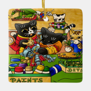 Ornement En Céramique Chat de chevalier miniature modèle de peinture cha