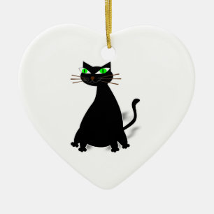 Ornement En Céramique Chat noir gras aux yeux verts