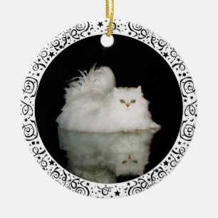 Ornement En Céramique Chat Persan aux Yeux Vert Jade