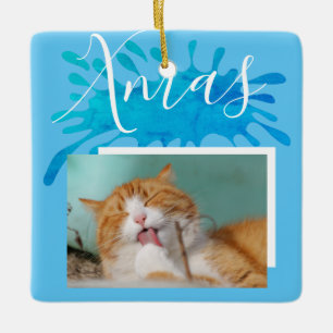 Ornement En Céramique Chat Pet Bleu Xmas Script Photo Noël