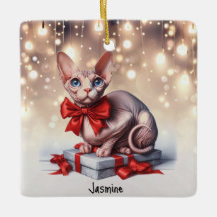 Ornement En Céramique Chat Sphynx Noël