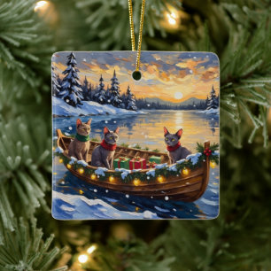 Ornement En Céramique Chat Sphynx Noël Bateau Fêtes
