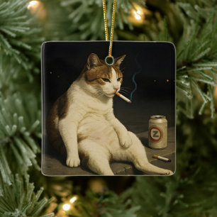Ornement En Céramique Chaton Cigarette Drôle Chat Qui Fume Mème Générati