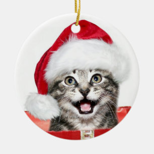 Ornement En Céramique Chaton tigré de Noël