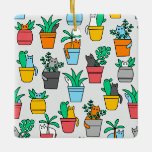 Ornement En Céramique Chats dans les pots à fleurs