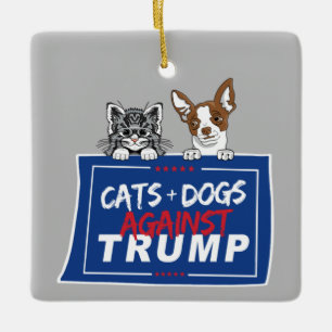 ORNEMENT EN CÉRAMIQUE CHATS ET CHIENS CONTRE TRUMP