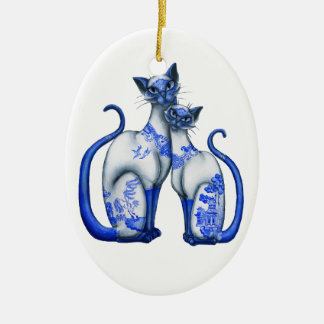 Ornement En Céramique Chats siamois de saule bleu