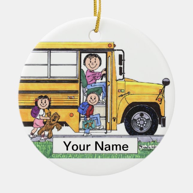 Ornement En Céramique Chauffeur d'autobus scolaire - femelle (Devant)