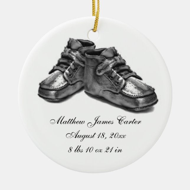 Ornement En Céramique Chaussures d'argent Naissance de bébé Première gar (Devant)