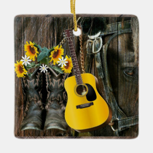 Ornement En Céramique Chaussures de cowboy du cheval occidental Guitare